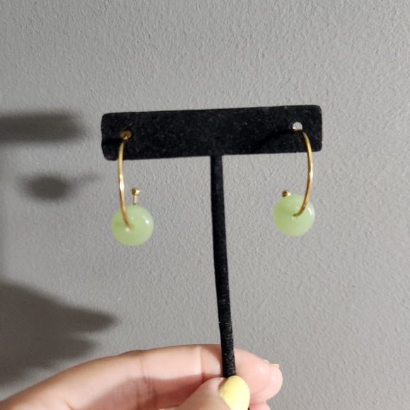Gold Hoop Earrings with Jade - Picture 3 of 5